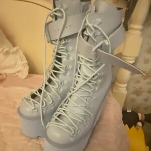 Avant-Garde Blue Lace Up Platform Boots